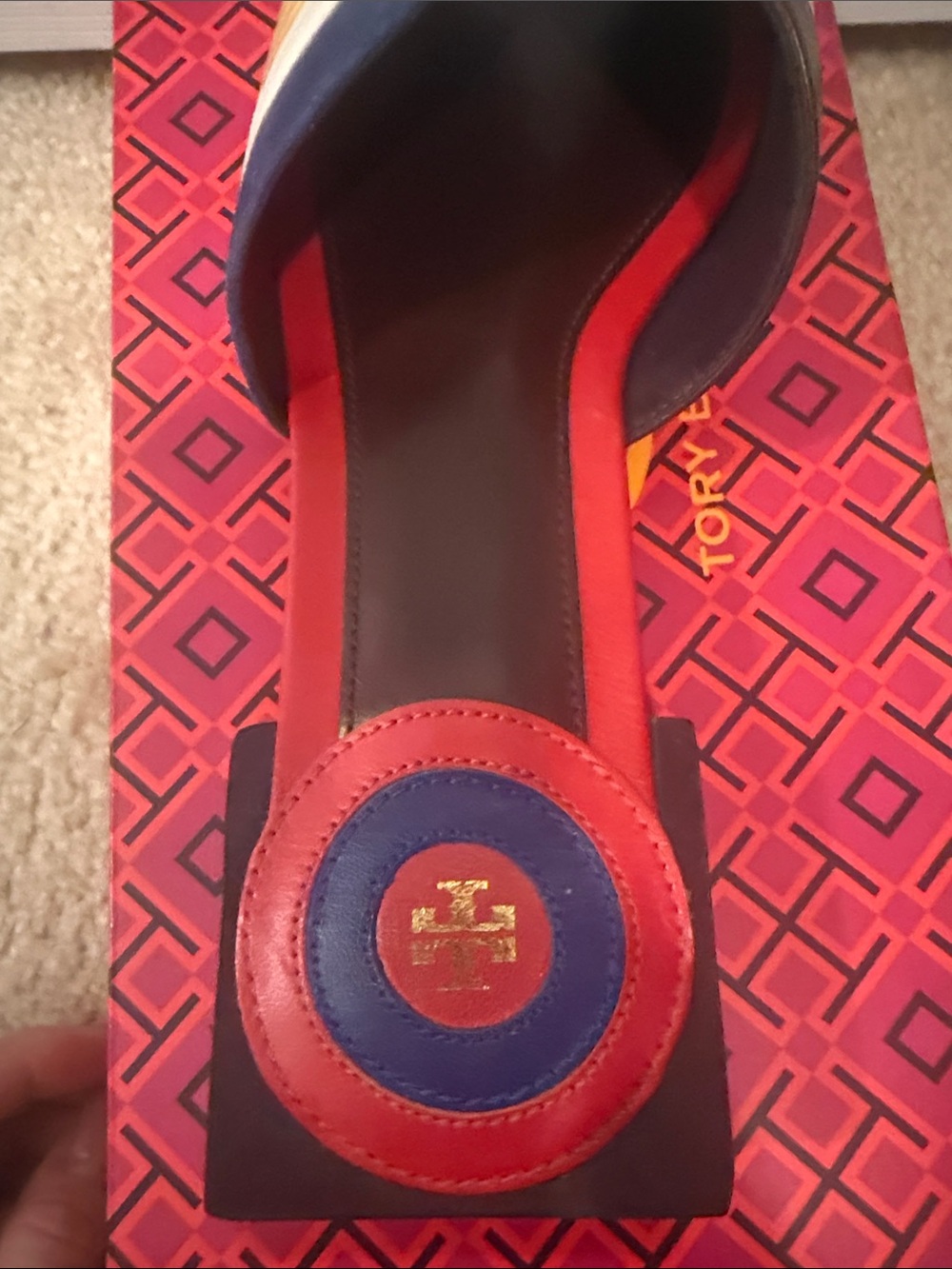 Tory Burch Multicolor Slide Sandals in Red and Blue with Yellow Accents - Picture 3 of 14